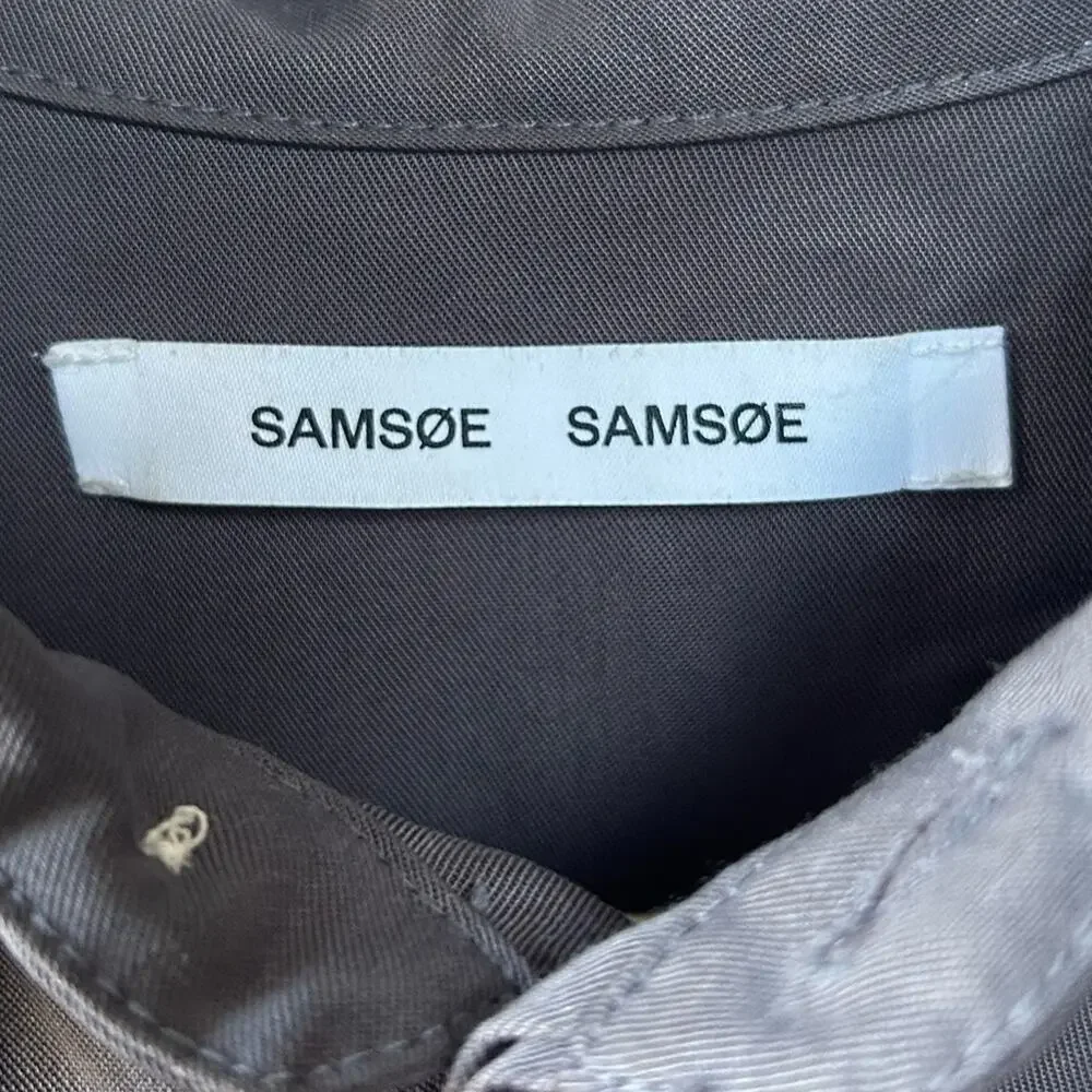 SAMSOE SAMSOE Lizzy Shirt Dress in Grey Long Puff Sleeve Drop Waist Size Medium